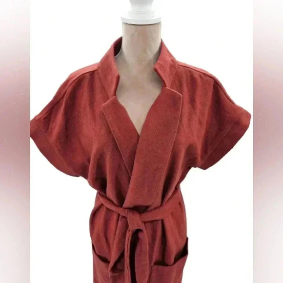 Worthington Long Belted Collared Wool Blend Wrap Jacket Rust Orange - Picture 4 of 8